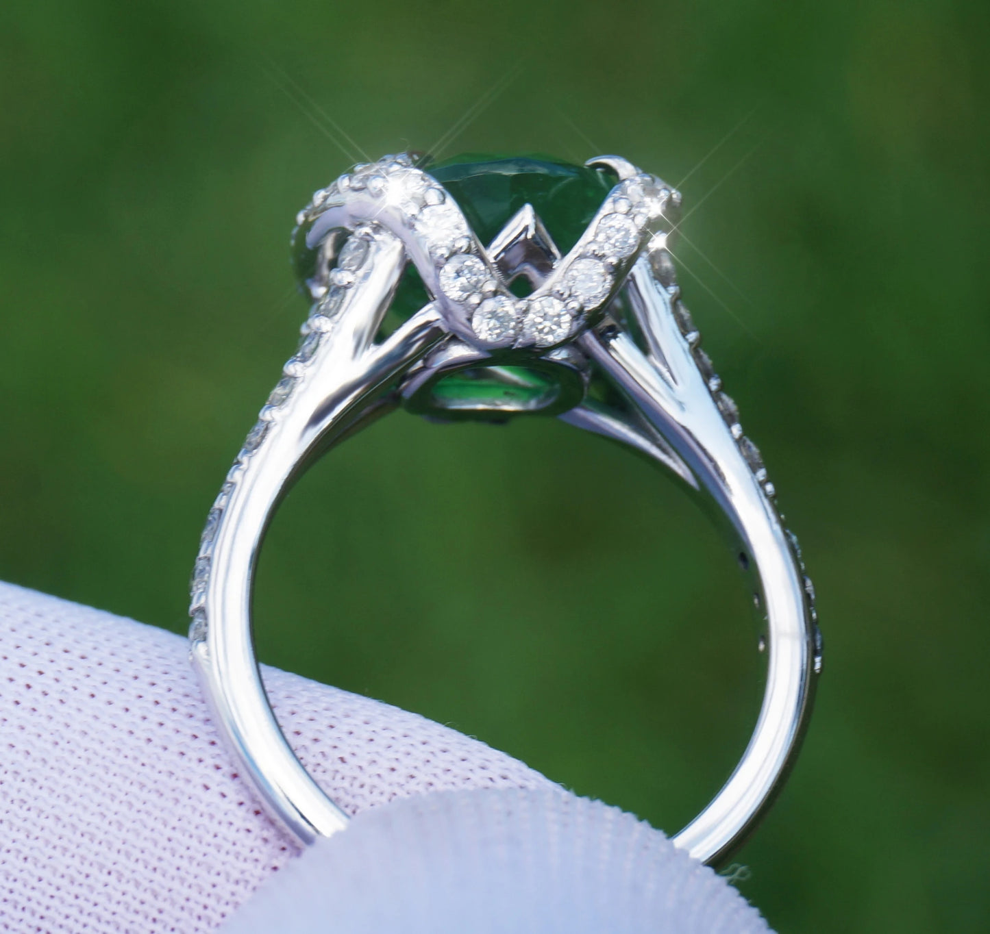 Tsavorite & diamonds ring 14k white gold green grossular garnet 6.38 ctw gia certified