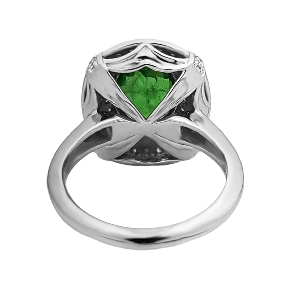 Tsavorite ring diamond gold white 14k grossular garnet green oval cut 4.30ctw certified