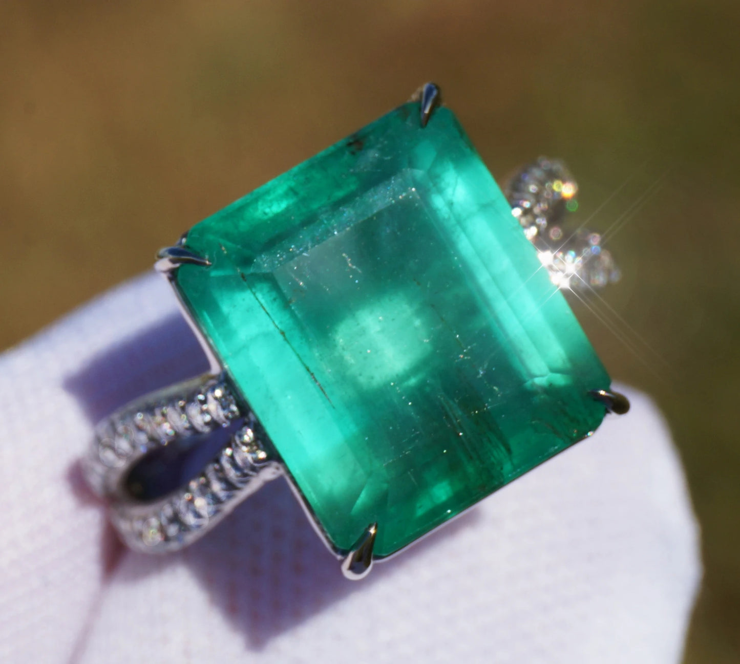 Emerald ring diamond white gold 14k gia certified 9.85ctw split shank solitaire