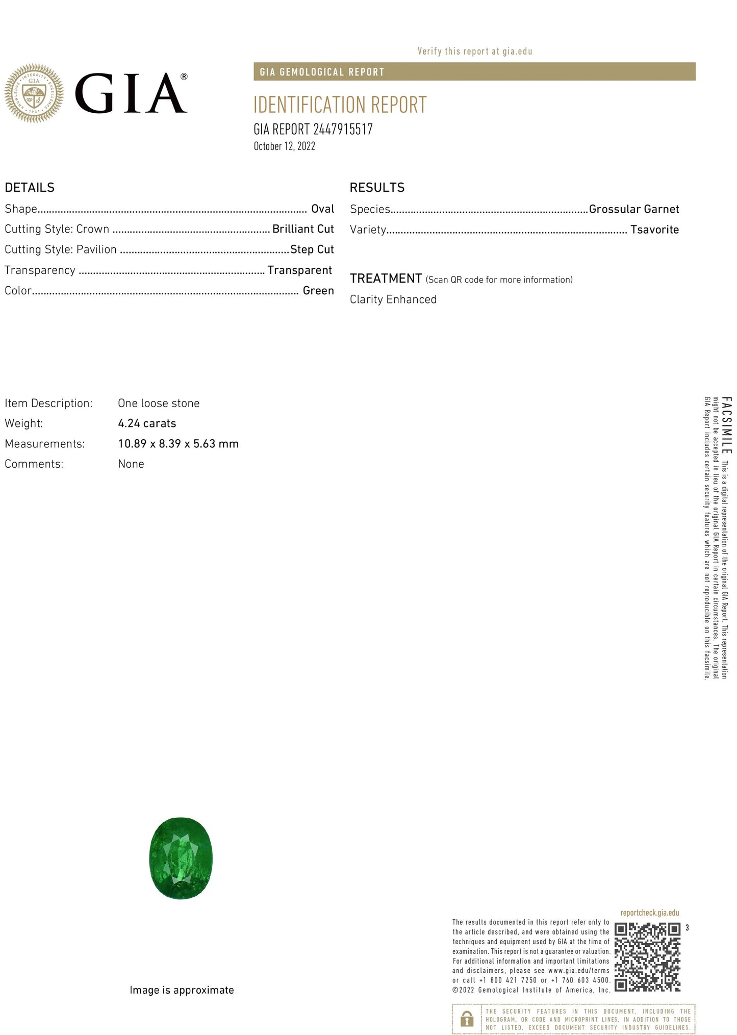 Tsavorite diamond ring white 14k gold oval green grossular garnet 4.38ctw gia certified
