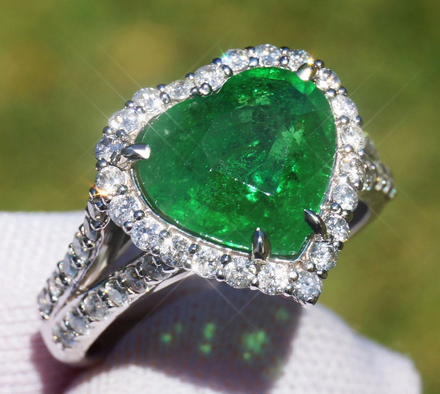 Tsavorite diamond ring 14k white gold 5.75ctw gia certified green garnet heart cut