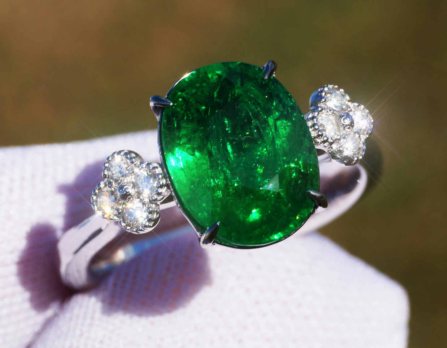 Tsavorite diamond ring white 14k gold oval green grossular garnet 4.38ctw gia certified
