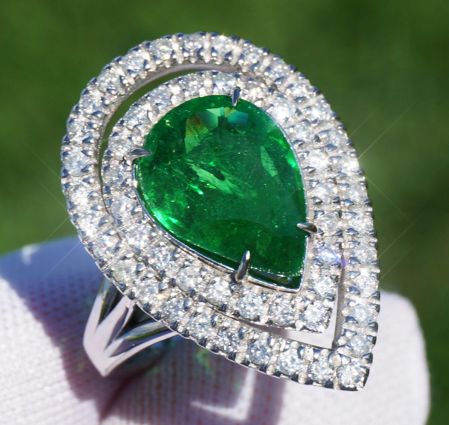 Tsavorite ring white gold 14k diamond grossular garnet 6.08ctw gia certified pear cut
