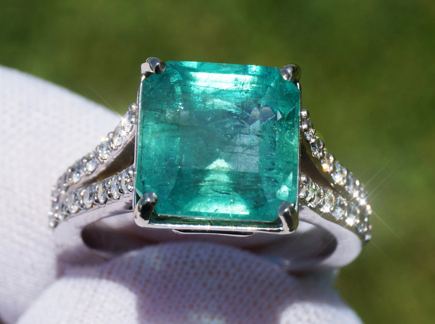 Emerald & diamond ring dold 14k white gia certified 6.63ctw