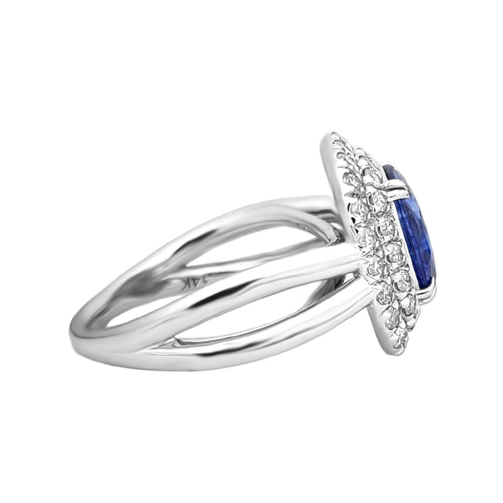 gold 14k Sapphire & diamond ring 4.46ctw gia certified madagascar cushion blue