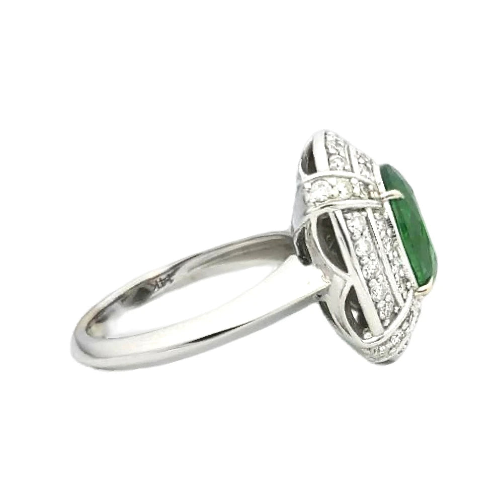 Tsavorite ring diamond gold white 14k grossular garnet green oval cut 4.30ctw certified