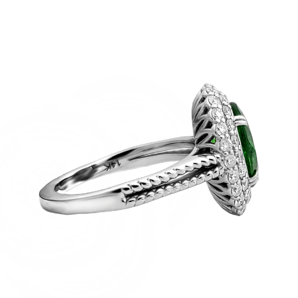 ring Tsavorite diamond white gold 14k gia certified 3.88ctw green oval cut garnet