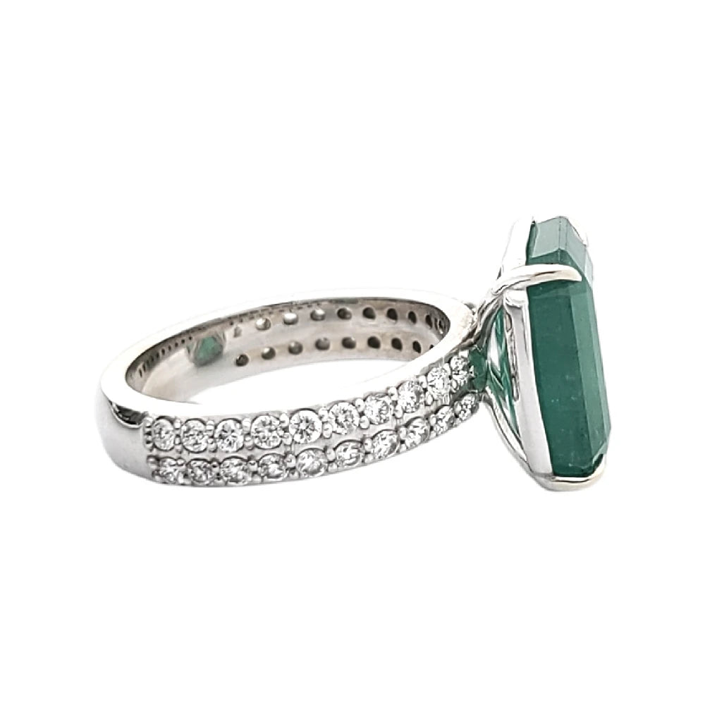 Emerald & diamond ring gold white14k gia certified 7.87ctw green