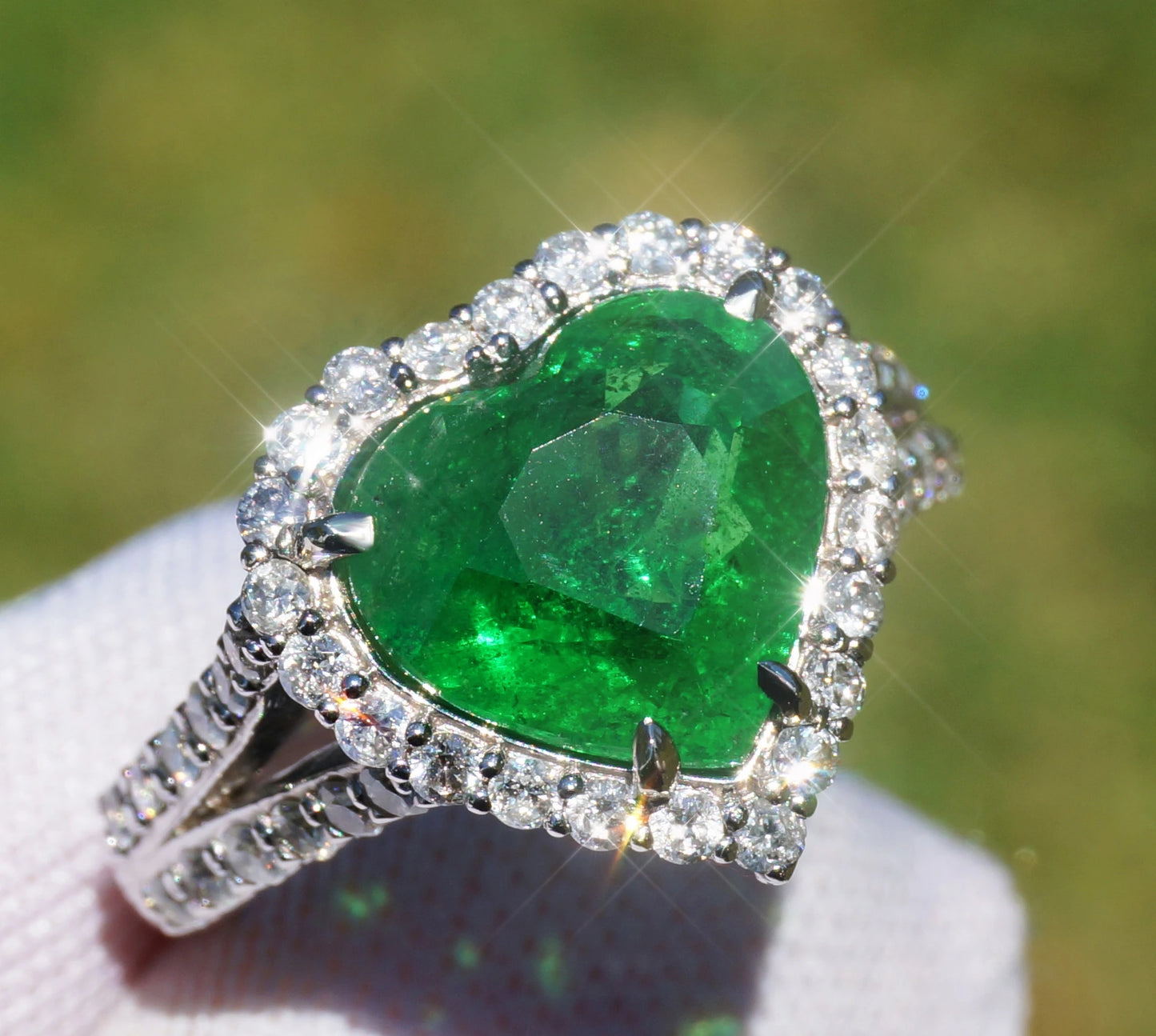 Tsavorite diamond ring 14k white gold 5.75ctw gia certified green garnet heart cut
