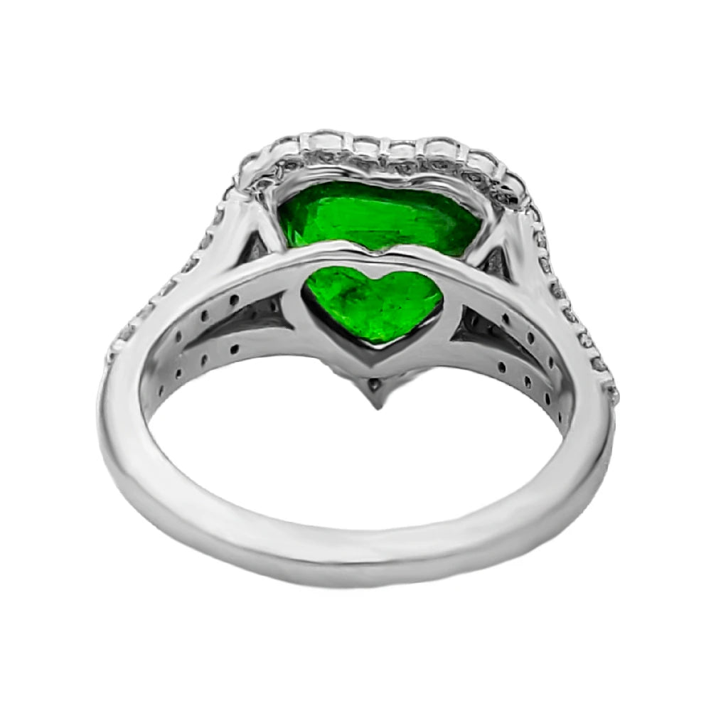 Tsavorite diamond ring 14k white gold 5.75ctw gia certified green garnet heart cut