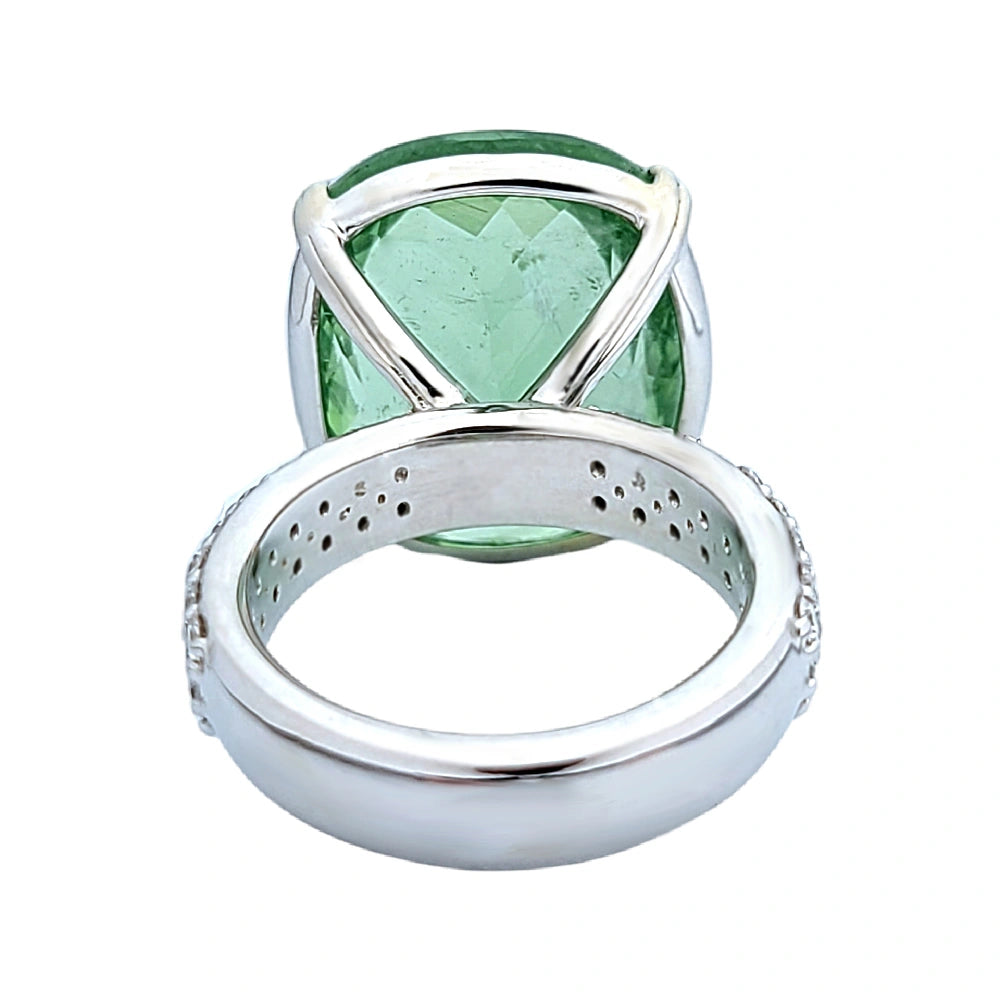 green Paraiba tourmaline copper bearing 14k white gold ring & diamond  21.70ctw gia certified