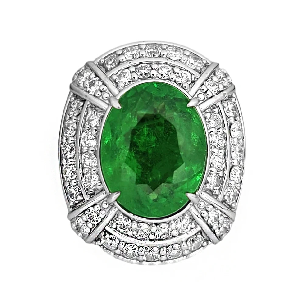 Tsavorite ring diamond gold white 14k grossular garnet green oval cut 4.30ctw certified