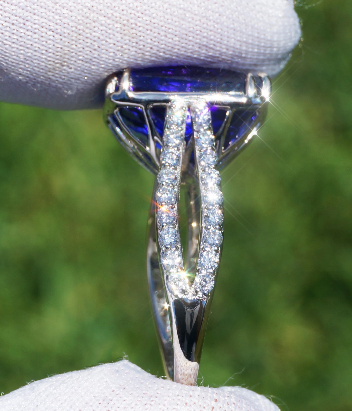 Tanzanite & diamond ring white gold white 14k no heat gia certified 10.86ctw