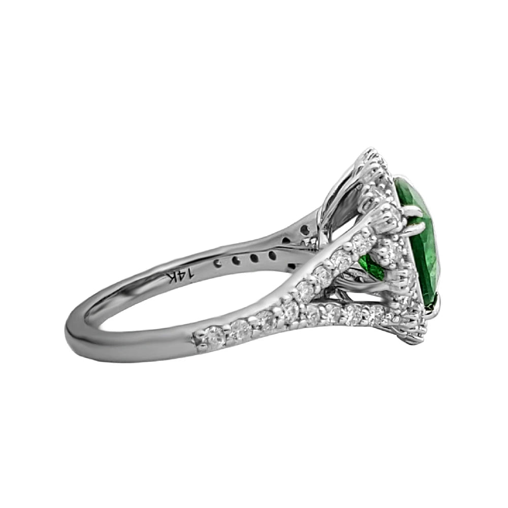 Tsavorite ring diamond 14k gold grossular garnet 5.00ctw gia certified triangular cut