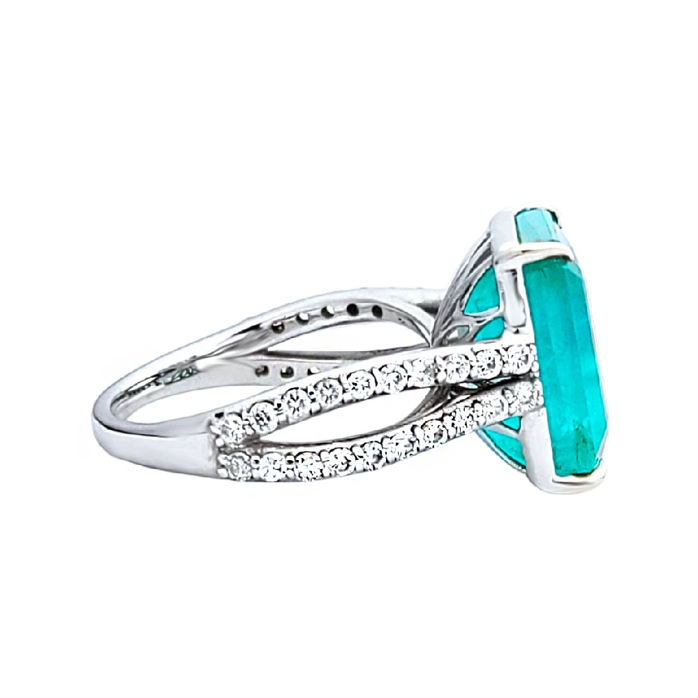 Emerald ring diamond white gold 14k gia certified 9.85ctw split shank solitaire