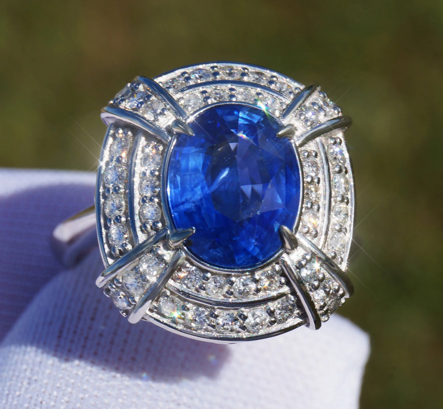 Sapphire ring gold white 14k diamond ceylon oval blue gia certified 3.87ctw