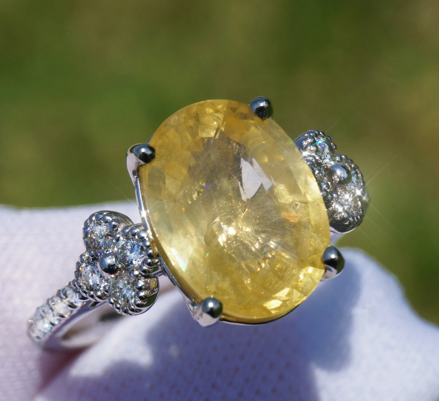 yellow Sapphire & diamond ring white gold 14k sri lanka oval cut gia certified 5.79ctw