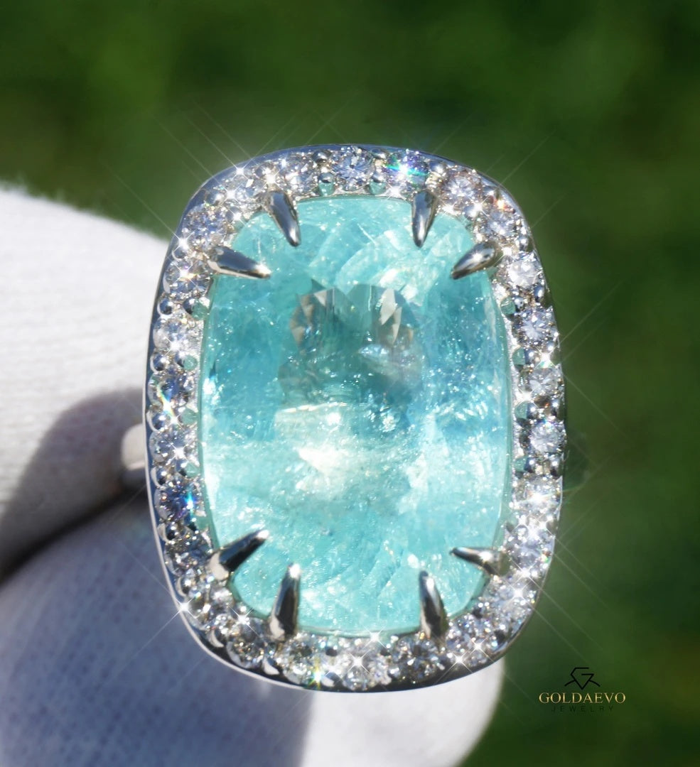 Paraiba tourmaline copper bearing ring gold diamond 14k gia certified 17.0ctw
