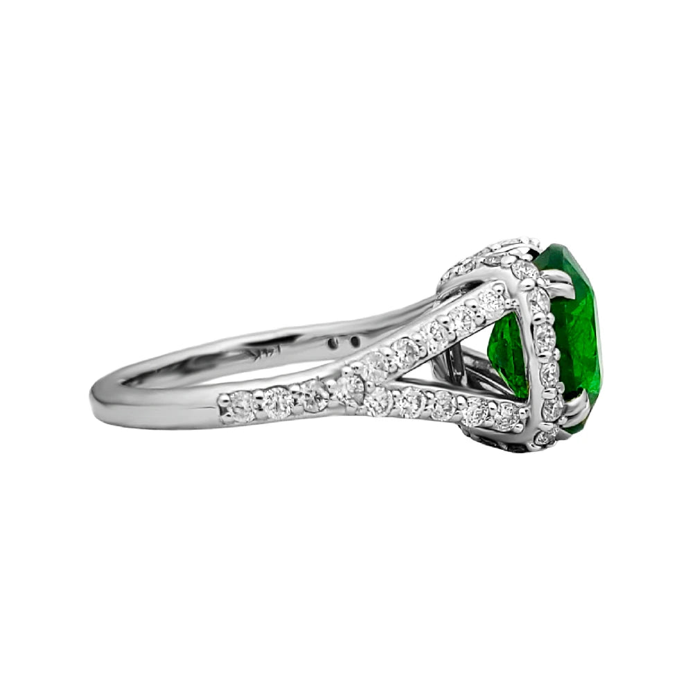 Tsavorite ring diamond 14k white gold 5.25ctw gia certified green oval cut