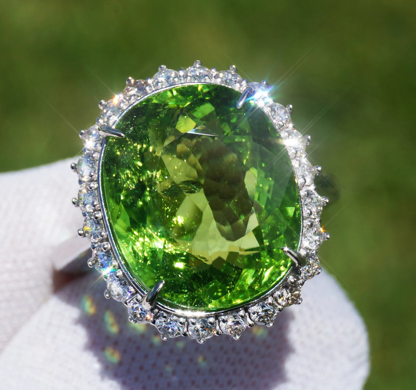 Paraiba tourmaline green copper bearing ring 14k gold diamond gia certified 10.47ctw oval cut