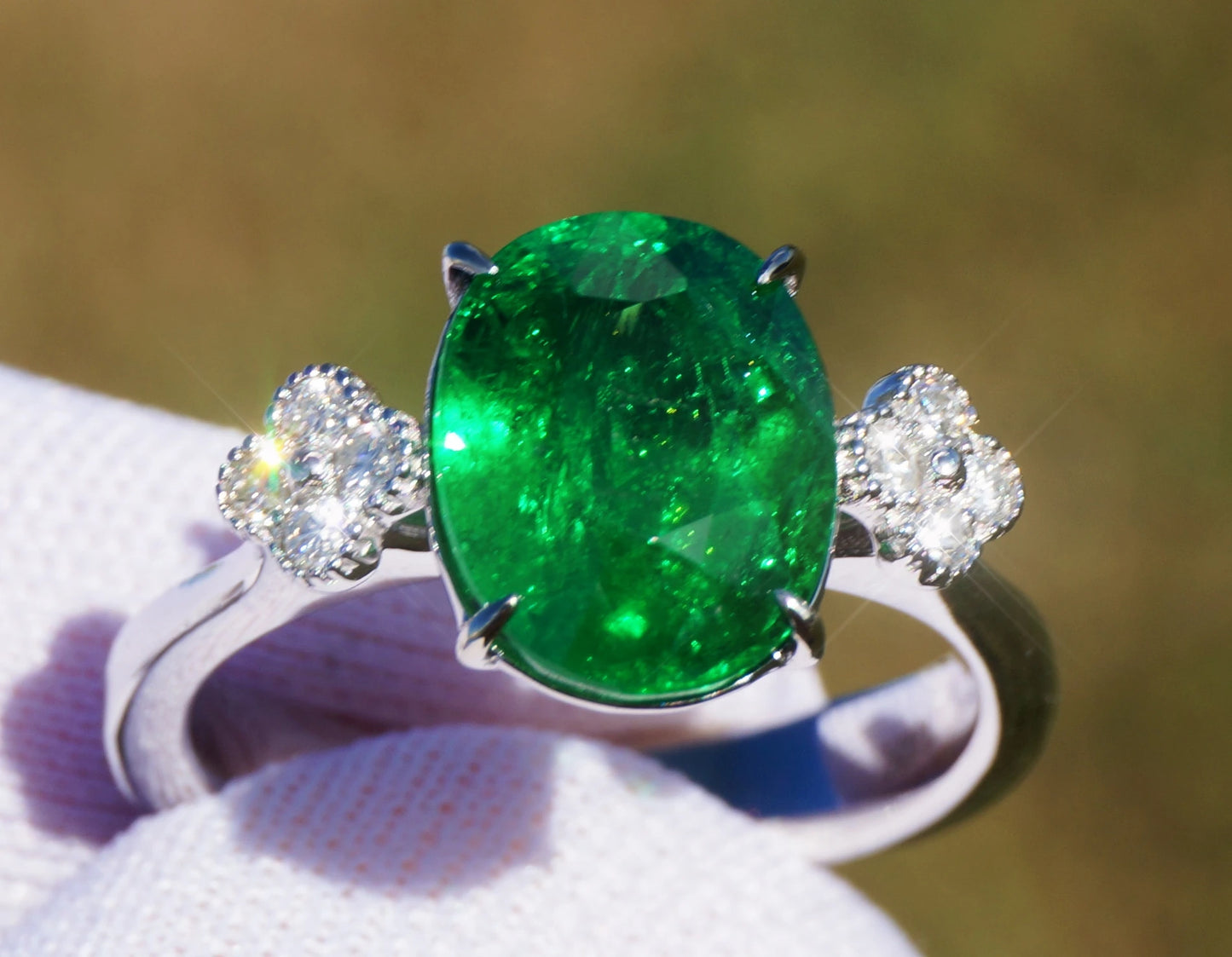 Tsavorite diamond ring white 14k gold oval green grossular garnet 4.38ctw gia certified