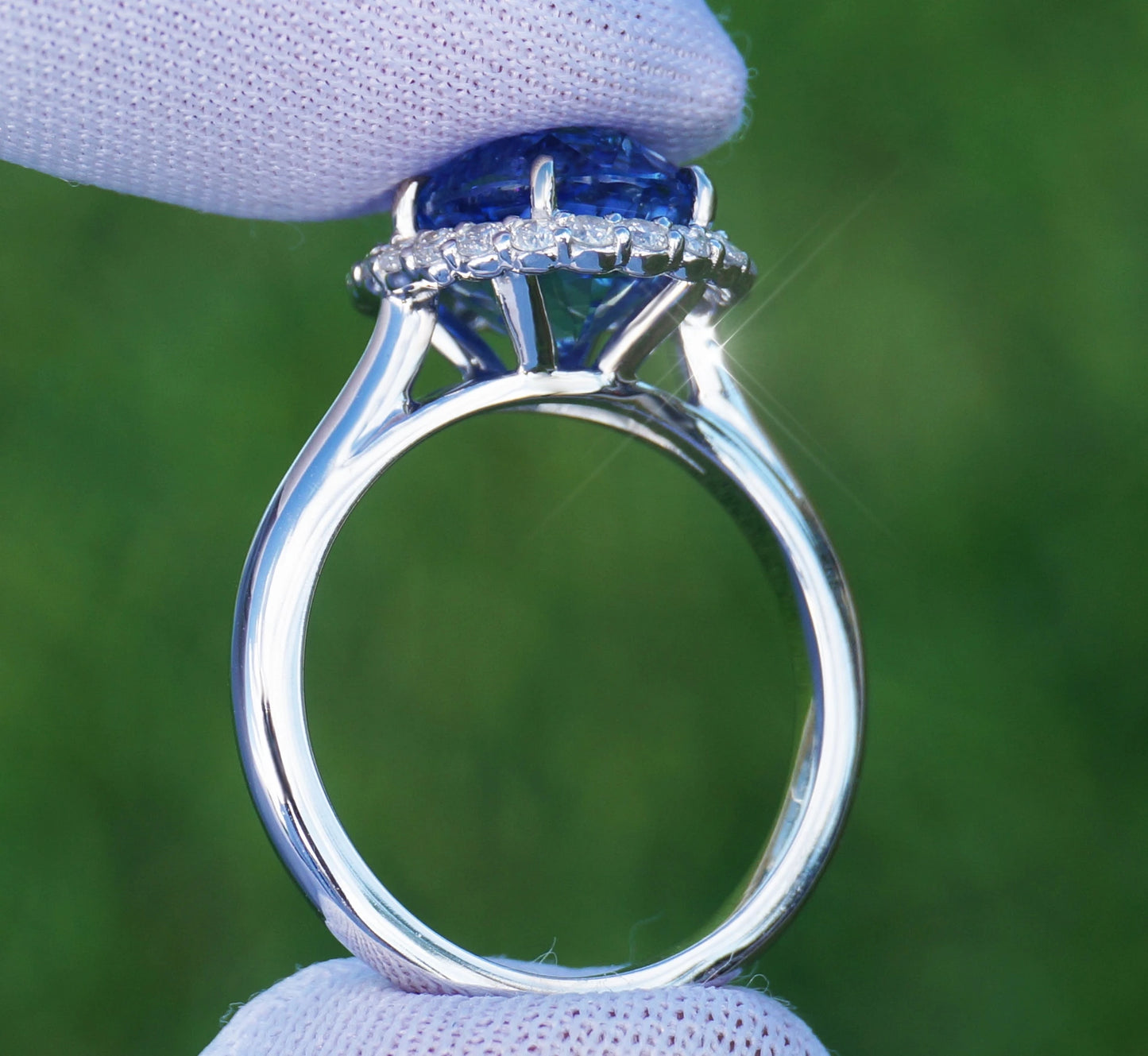 Sapphire ring diamond gold 14k oval blue 6.25ctw ceylon gia certified