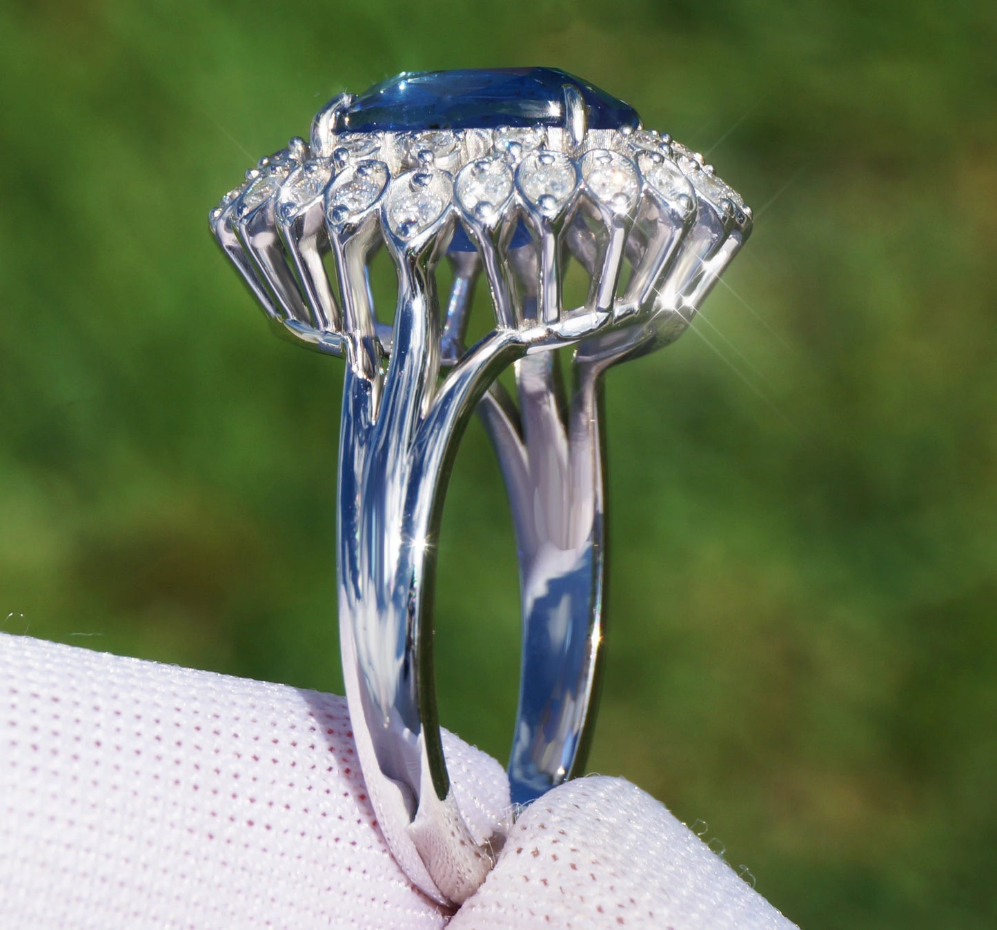 Sapphire & diamond ring 14k white gold no heat ceylon blue oval 4.89ctw gia certified