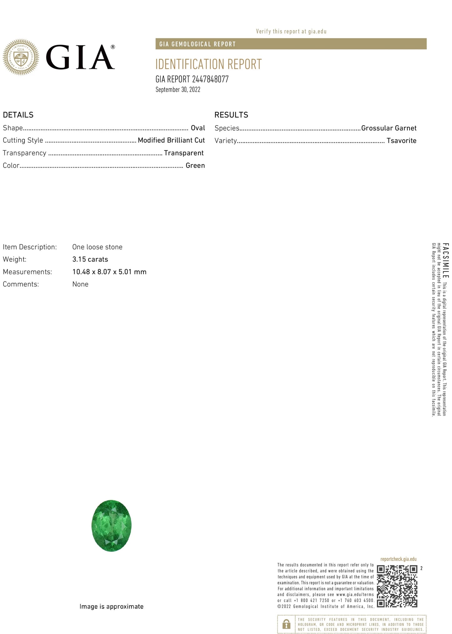 ring Tsavorite diamond white gold 14k gia certified 3.88ctw green oval cut garnet