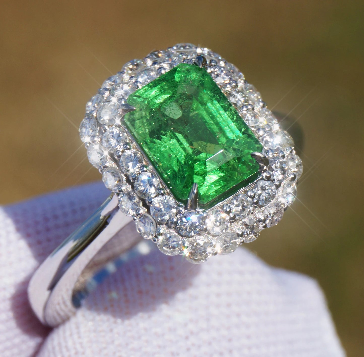 Tsavorite gold 14k ring diamond green grossular garnet gia certified 2.91ctw