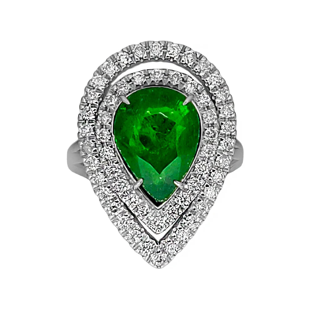 Tsavorite ring white gold 14k diamond grossular garnet 6.08ctw gia certified pear cut