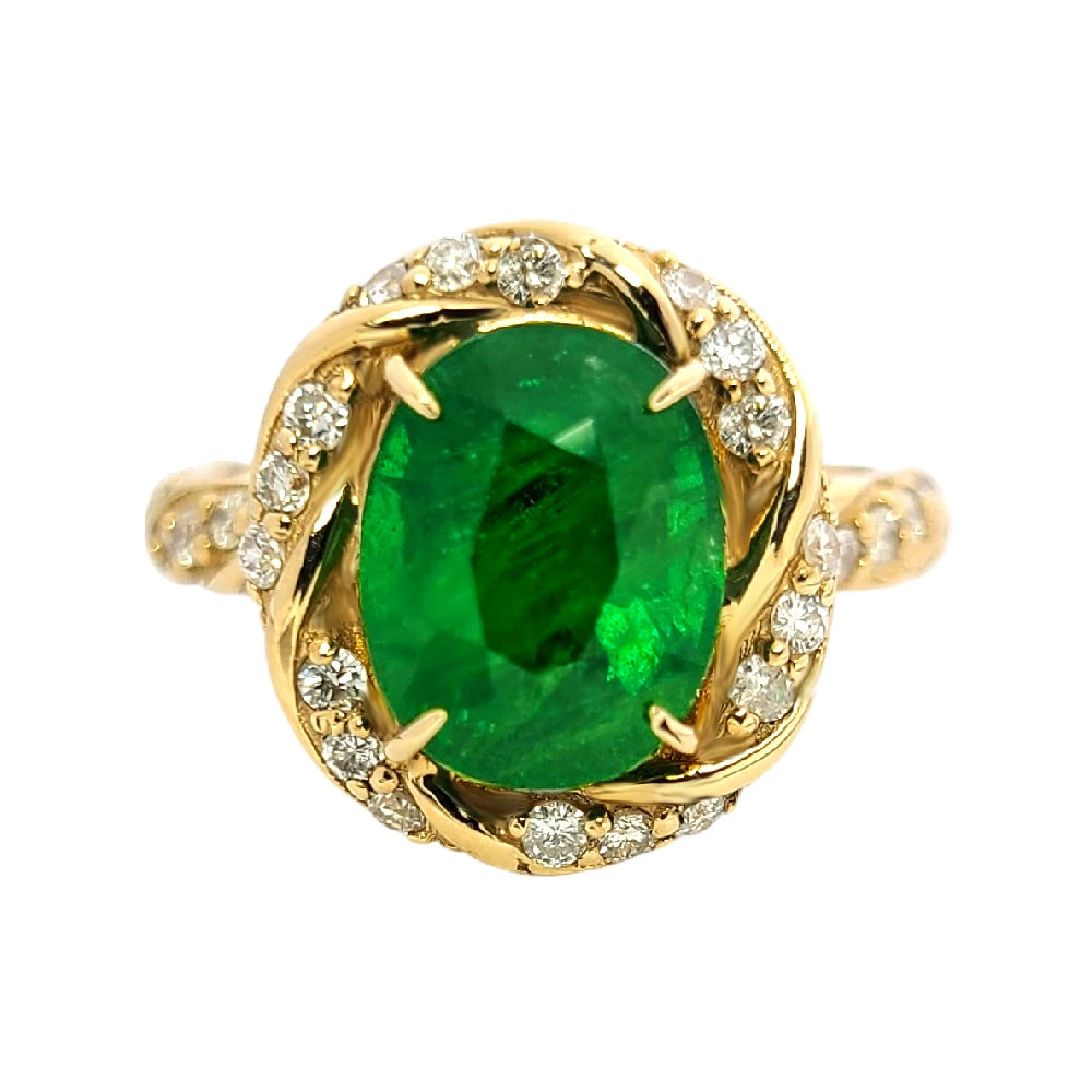 Tsavorite ring diamond yellow gold 14k green oval grossular garnet