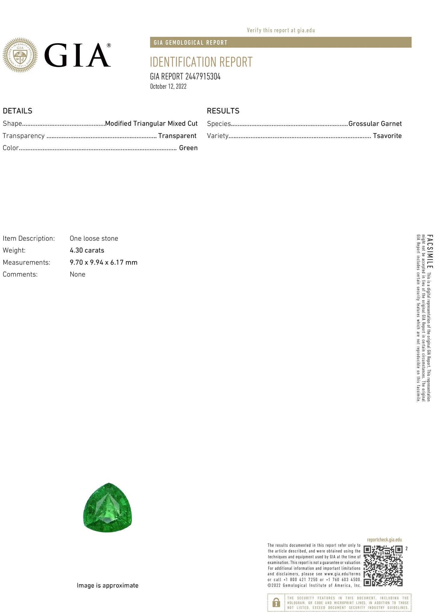 Tsavorite ring diamond 14k gold grossular garnet 5.00ctw gia certified triangular cut