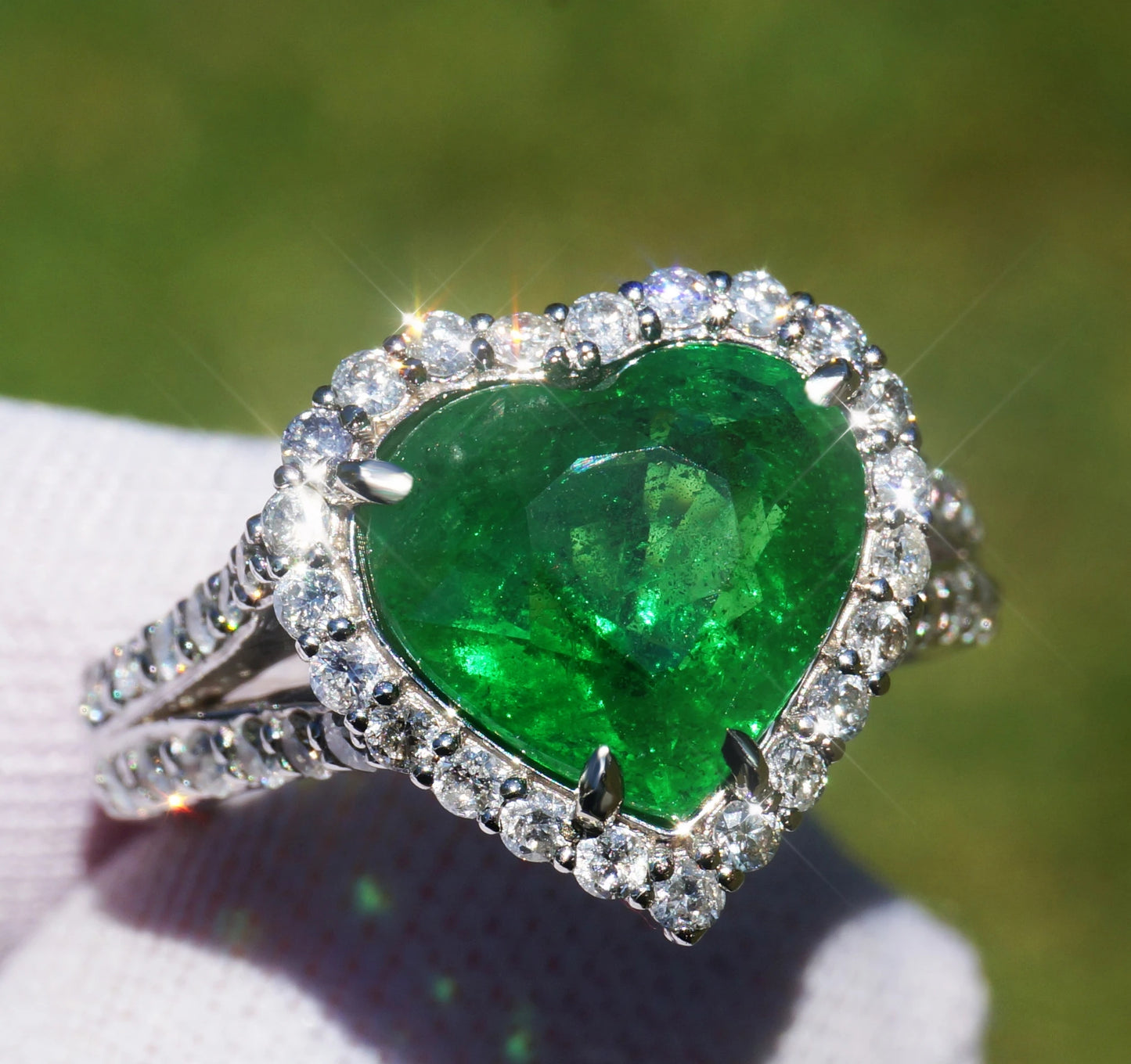 Tsavorite diamond ring 14k white gold 5.75ctw gia certified green garnet heart cut