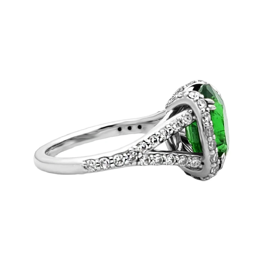 Tsavorite & diamonds ring 14k white gold green grossular garnet 6.38 ctw gia certified