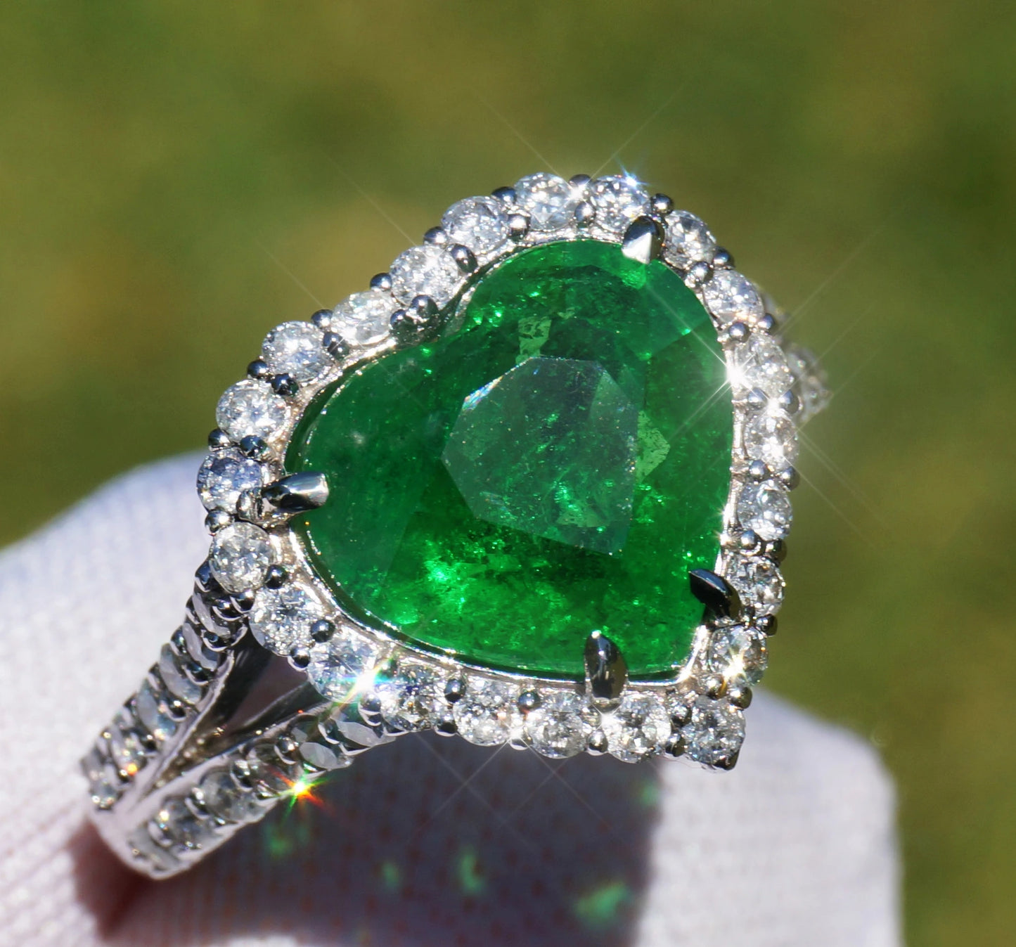 Tsavorite diamond ring 14k white gold 5.75ctw gia certified green garnet heart cut