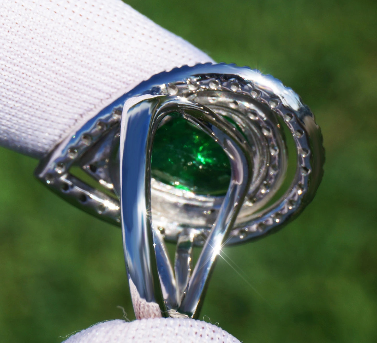 Tsavorite ring white gold 14k diamond grossular garnet 6.08ctw gia certified pear cut