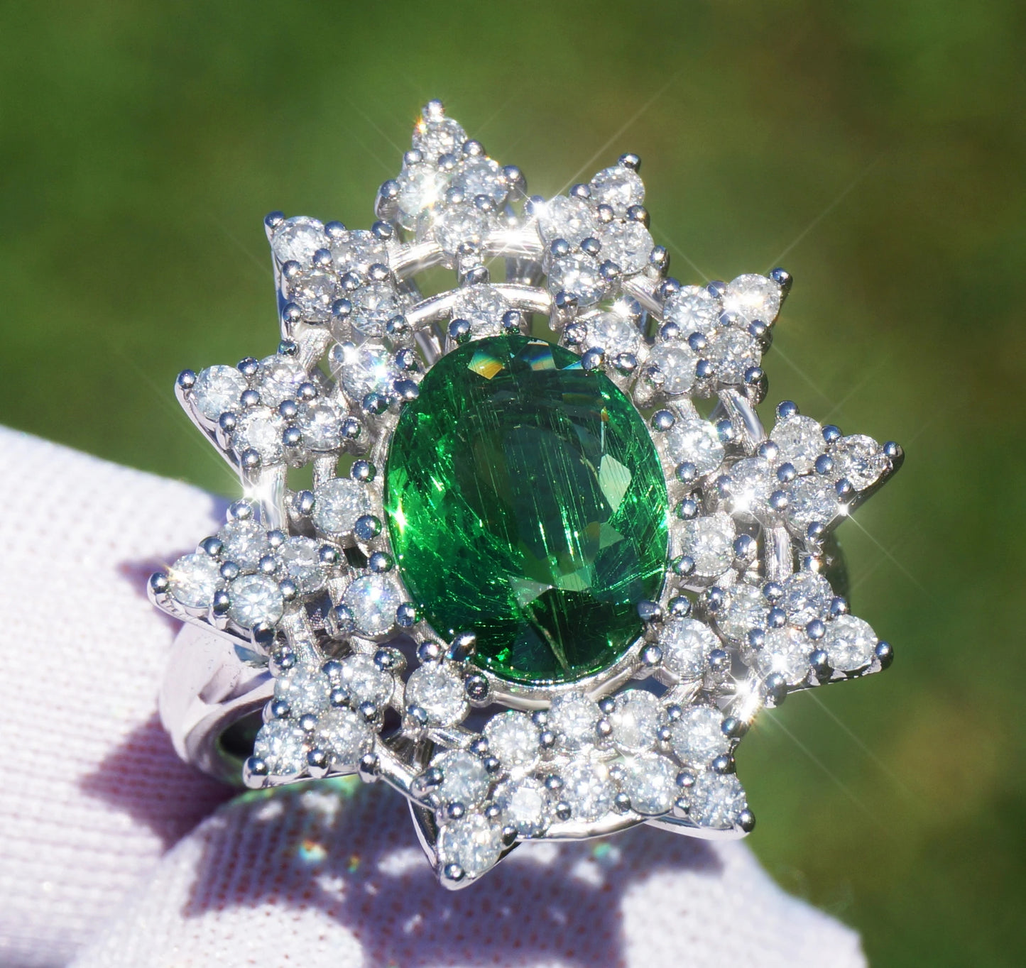 Tsavorite diamond ring white gold 14k gia certified 3.39ctw green grossular garnet
