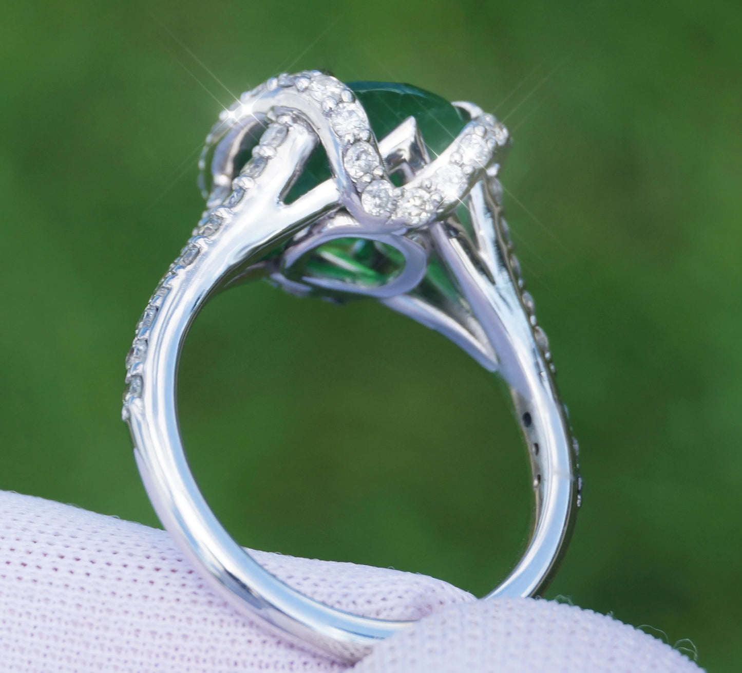 Tsavorite & diamonds ring 14k white gold green grossular garnet 6.38 ctw gia certified