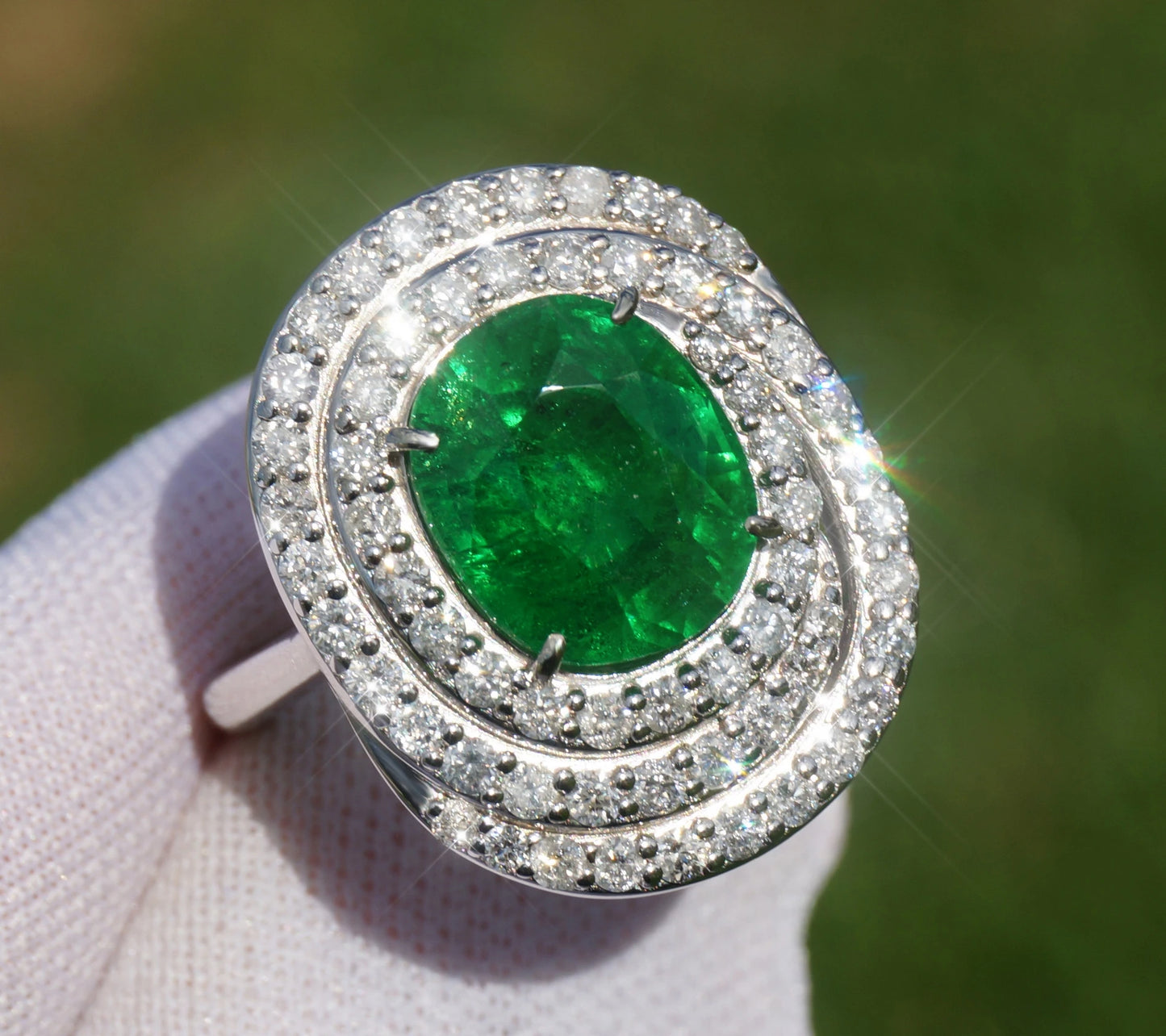 Tsavorite diamond ring gia certified white14k gold oval green grossular garnet 5.97ctw