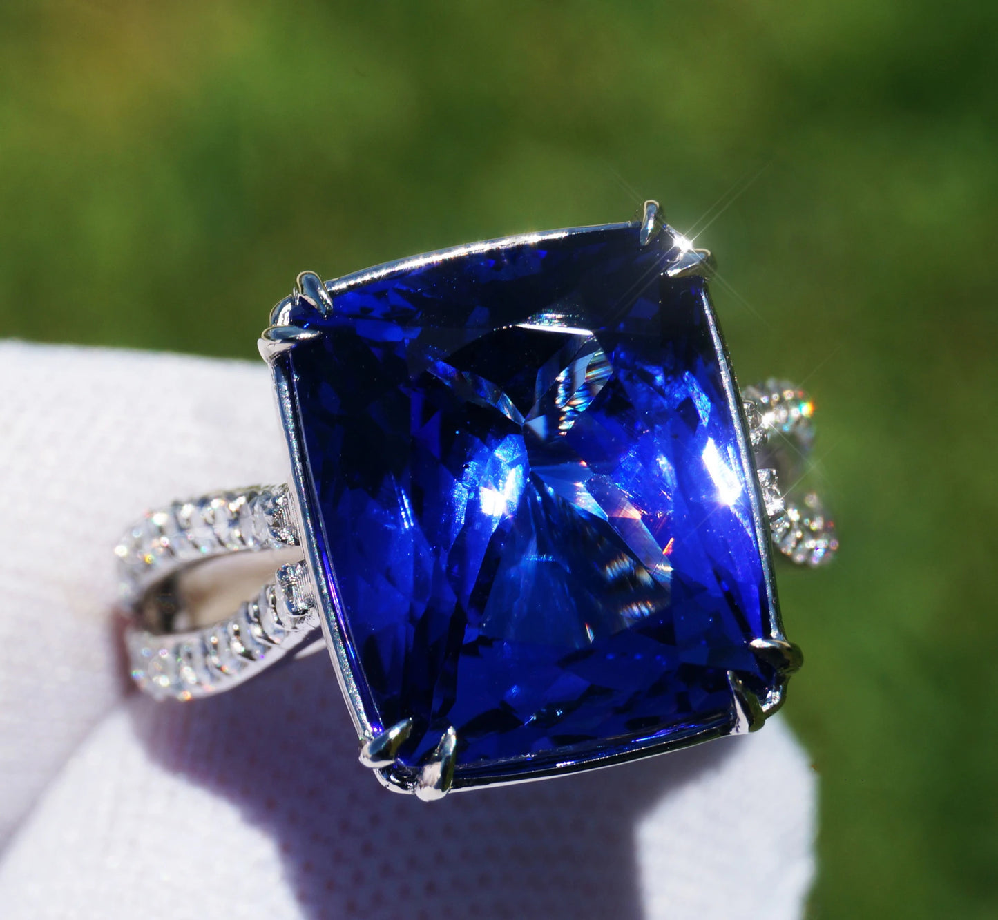 Tanzanite & diamond ring white gold white 14k no heat gia certified 10.86ctw