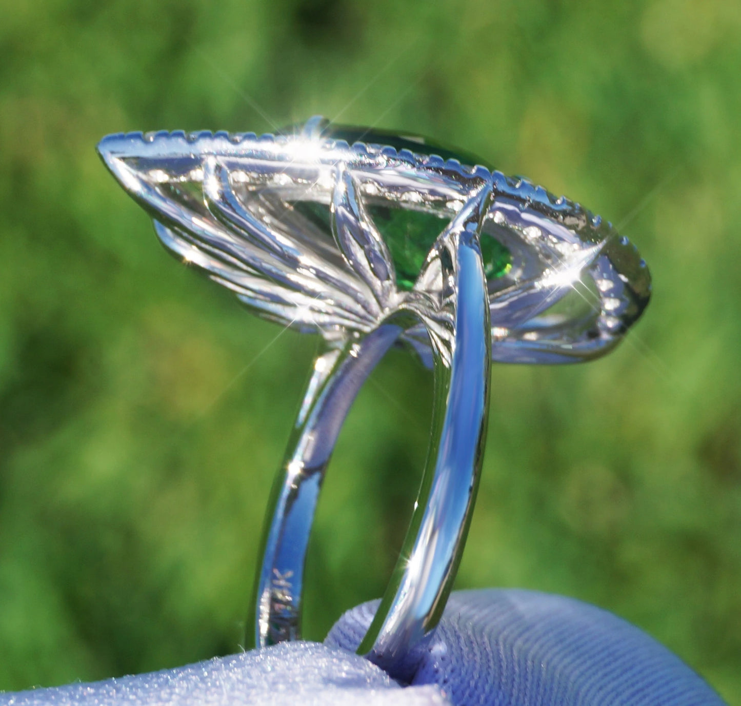 Tsavorite diamond ring white 14k gold gia certified 5.43ctw green garnet pear cut