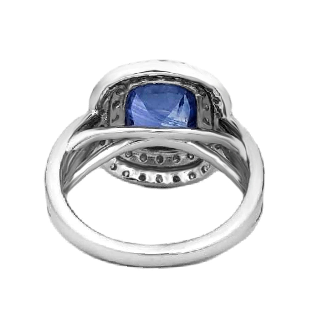 gold 14k Sapphire & diamond ring 4.46ctw gia certified madagascar cushion blue
