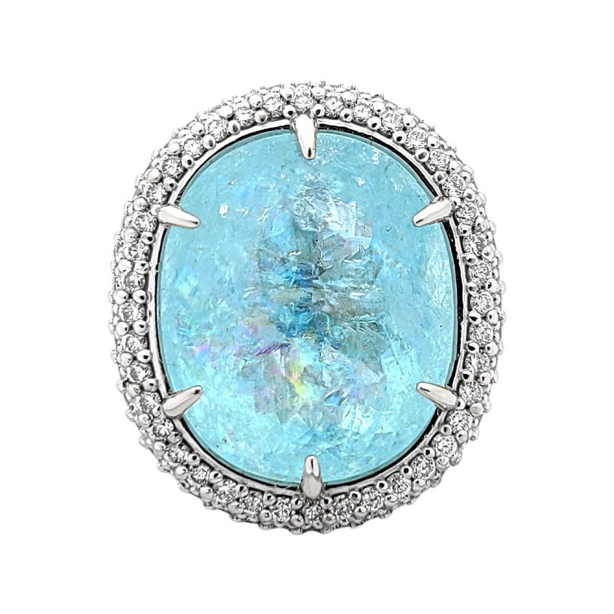 Paraiba tourmaline copper bearing diamond ring gia certified 14k white gold 21.92ctw