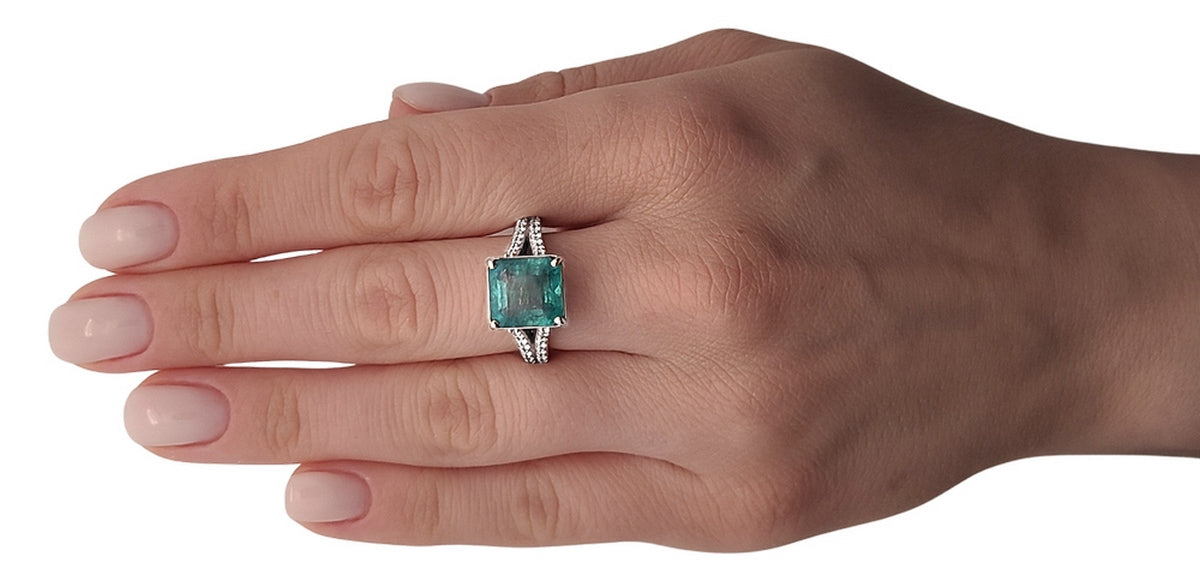 Emerald & diamond ring dold 14k white gia certified 6.63ctw