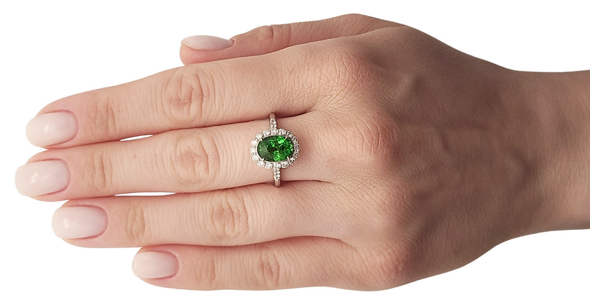Tsavorite white 14k gold ring diamond green oval grossular garnet 3.80ctw gia certified