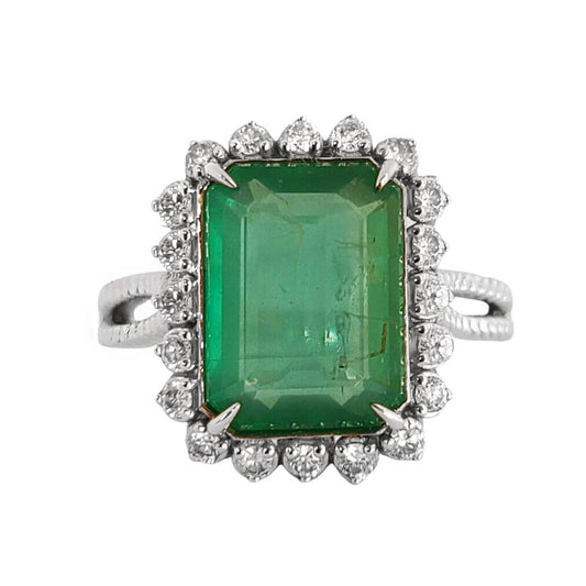 Emerald ring diamond white 14k gold 4.54ctw gia certified green