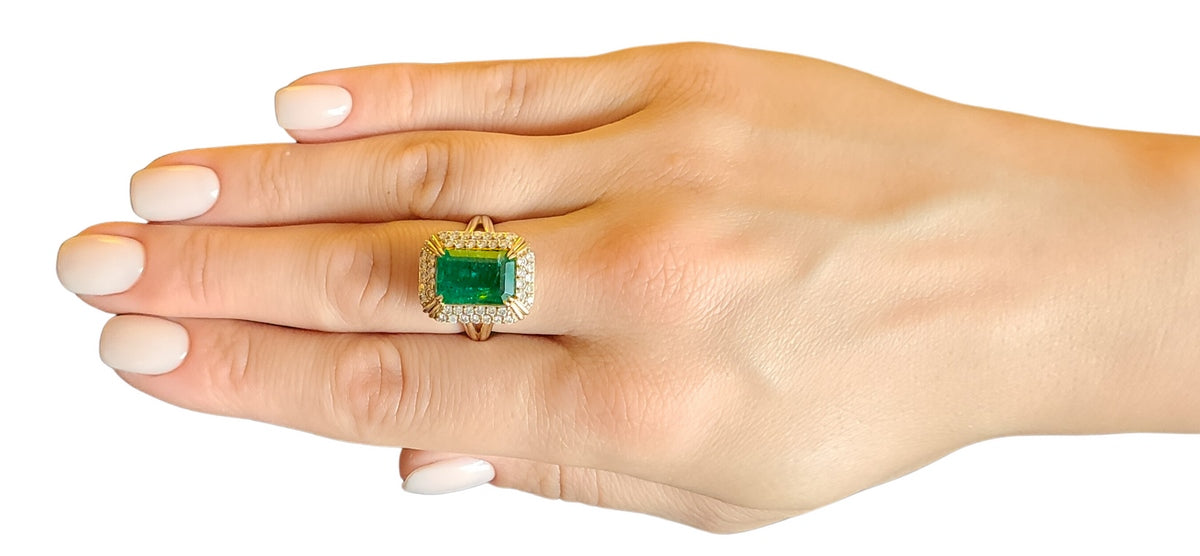 ring Emerald diamond yellow gold 14k gia certified 8.14ctw