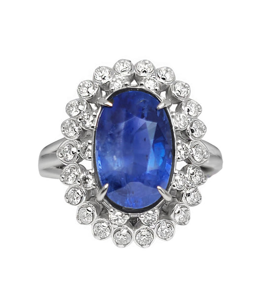 Sapphire & diamond ring 14k white gold no heat ceylon blue oval 4.89ctw gia certified