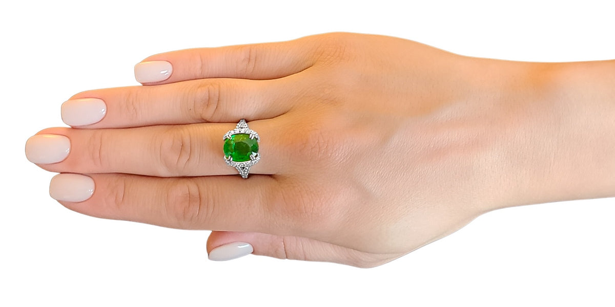 Tsavorite & diamonds ring 14k white gold green grossular garnet 6.38 ctw gia certified