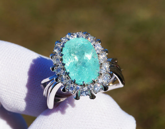 Paraiba Tourmaline Ring White Gold 14K Diamond Natural GFCO Certified 5.0CTW